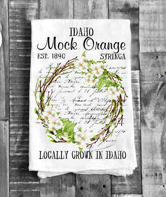 Idaho State Flower Mock Orange Syringa Souvenir Flour Sack Tea Towel