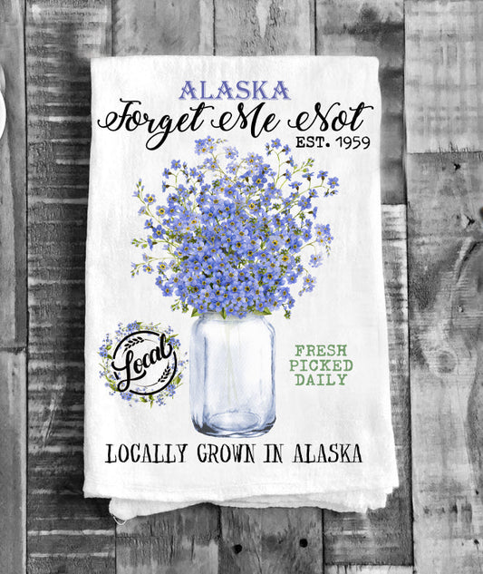 Alaska State Flower Forget Me Not Souvenir Flour Sack Tea Towel