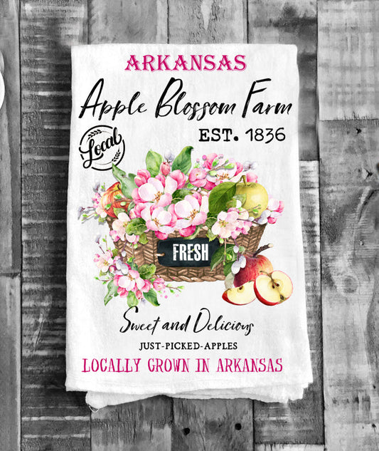 Arkansas State Flower Apple Blossom Souvenir Flour Sack Tea Towel