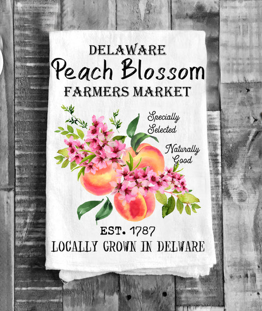 Delaware State Flower Peach Blossom Souvenir Flour Sack Tea Towel