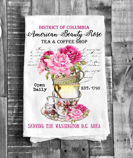 Washington DC State Flower American Beauty Souvenir Flour Sack Tea Towel