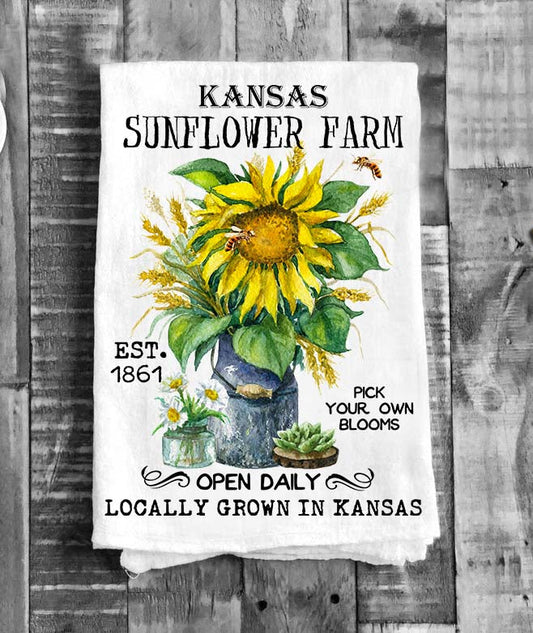 Kansas State Flower Sunflower  Souvenir Flour Sack Tea Towel