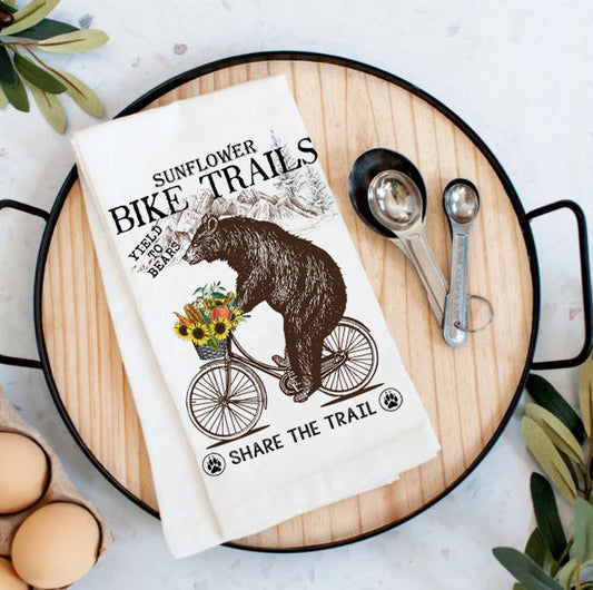 Share the Trail Black Bear Bicycle  Cotton Tea Towels