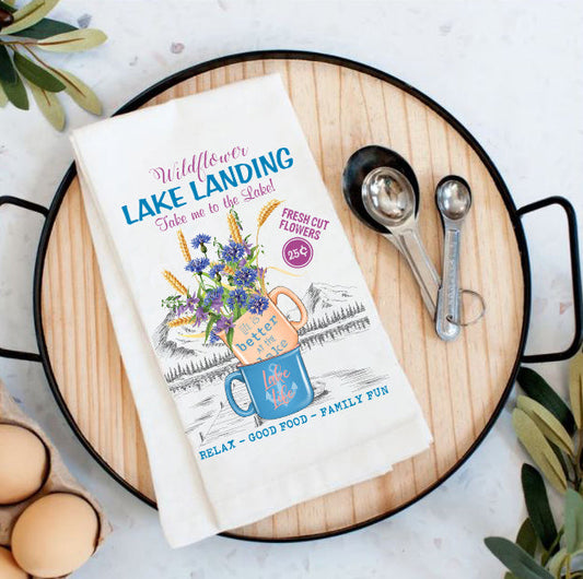 Take me to the Lake Wildflowers  Cotton Tea Towels