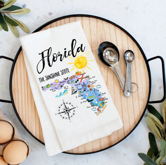Florida State Map Souvenir Cotton Tea Towel