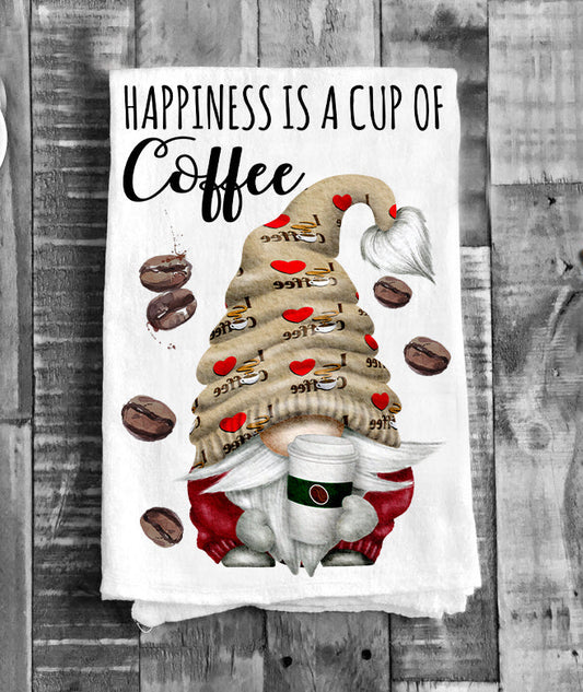 Gnome Happiness is a Cup of Coffee Flour Sack Tea Towel