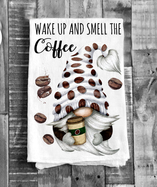 Gnome Wake Up and Smell the Coffee Flour Sack Tea Towel