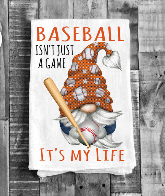 Gnome Baseball Orange & Blue Team Colors Flour Sack Tea Towel