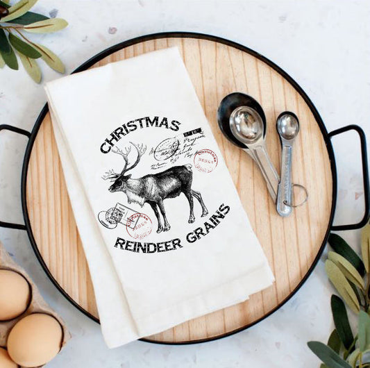 Christmas Reindeer Grains Cotton Tea Towels
