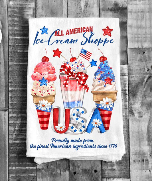All American Ice Cream Patriotic USA Flour Sack Tea Towel
