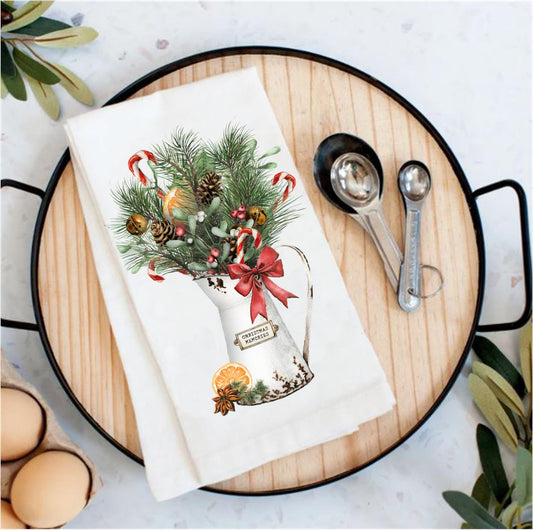 Rustic Country Christmas Memories Cotton Tea Towel Kitchen