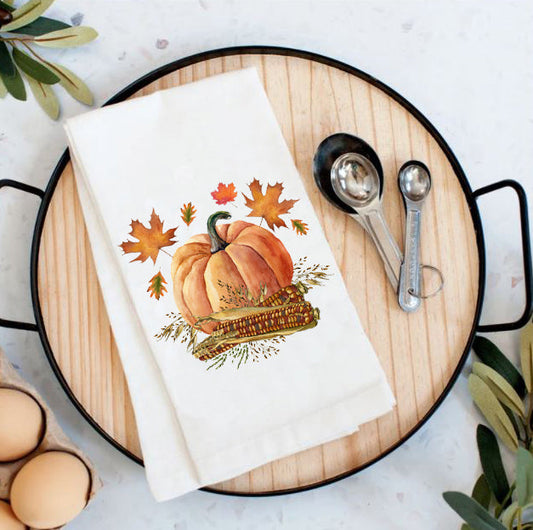 Fall Harvest Pumpkin Corn Cotton Tea Towels Kitchen