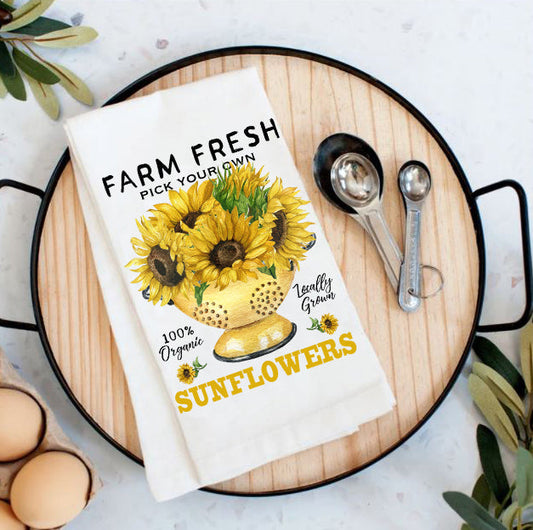 Farm Fresh Fall Autumn Sunflowers Flour Sack Tea Towel