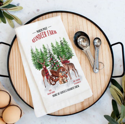 Christmas Reindeer Farm Cotton Tea Towels
