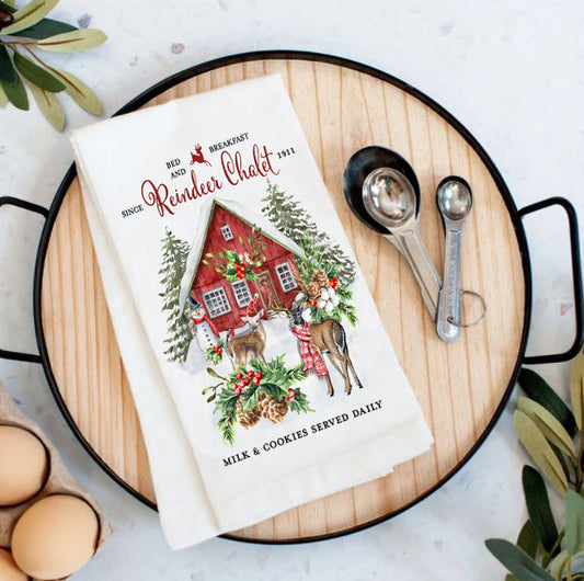 Christmas Reindeer Chalet Cotton Tea Towels