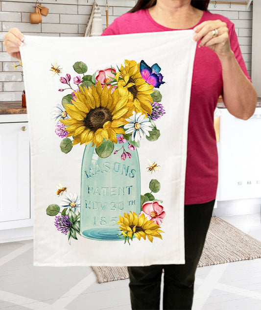 Country Mason Jar Sunflowers Cotton Terry Cloth Towels