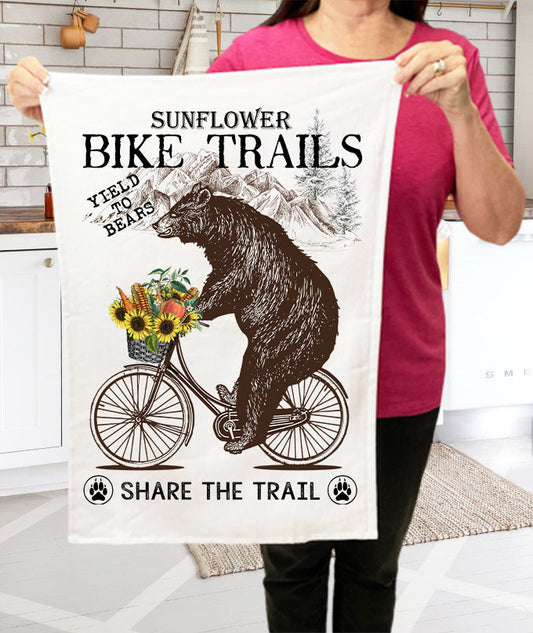 Share the Trail Black Bear Bicycle Cotton Terry Cloth Towels