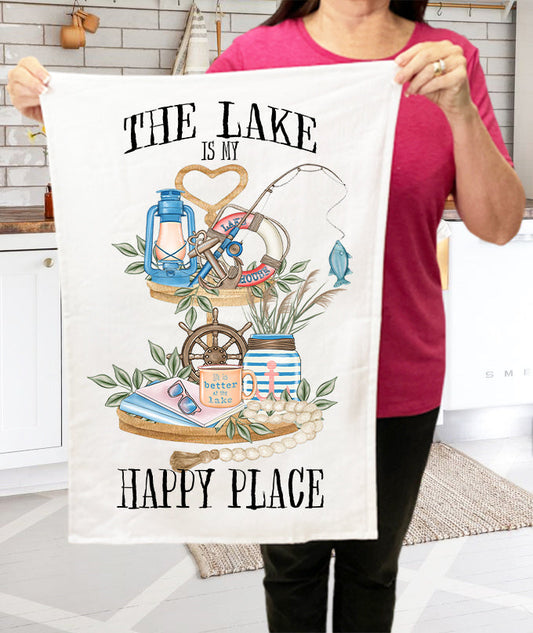 The Lake is My Happy Place Cotton Terry Cloth Towels