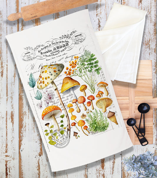Vintage Mushrooms Botanicals Terry Towel