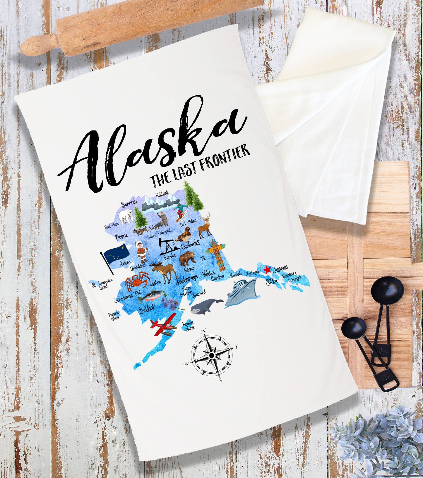 Alaska State Map Souvenir  Terry Cloth Towel