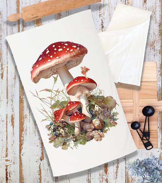Red & White Mushrooms Faires Terry Cloth Towel