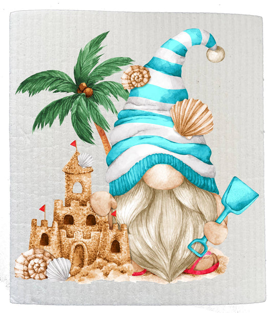Set of 2 -  Beach Ocean Sand Gnome SWEDISH DISH CLOTHS