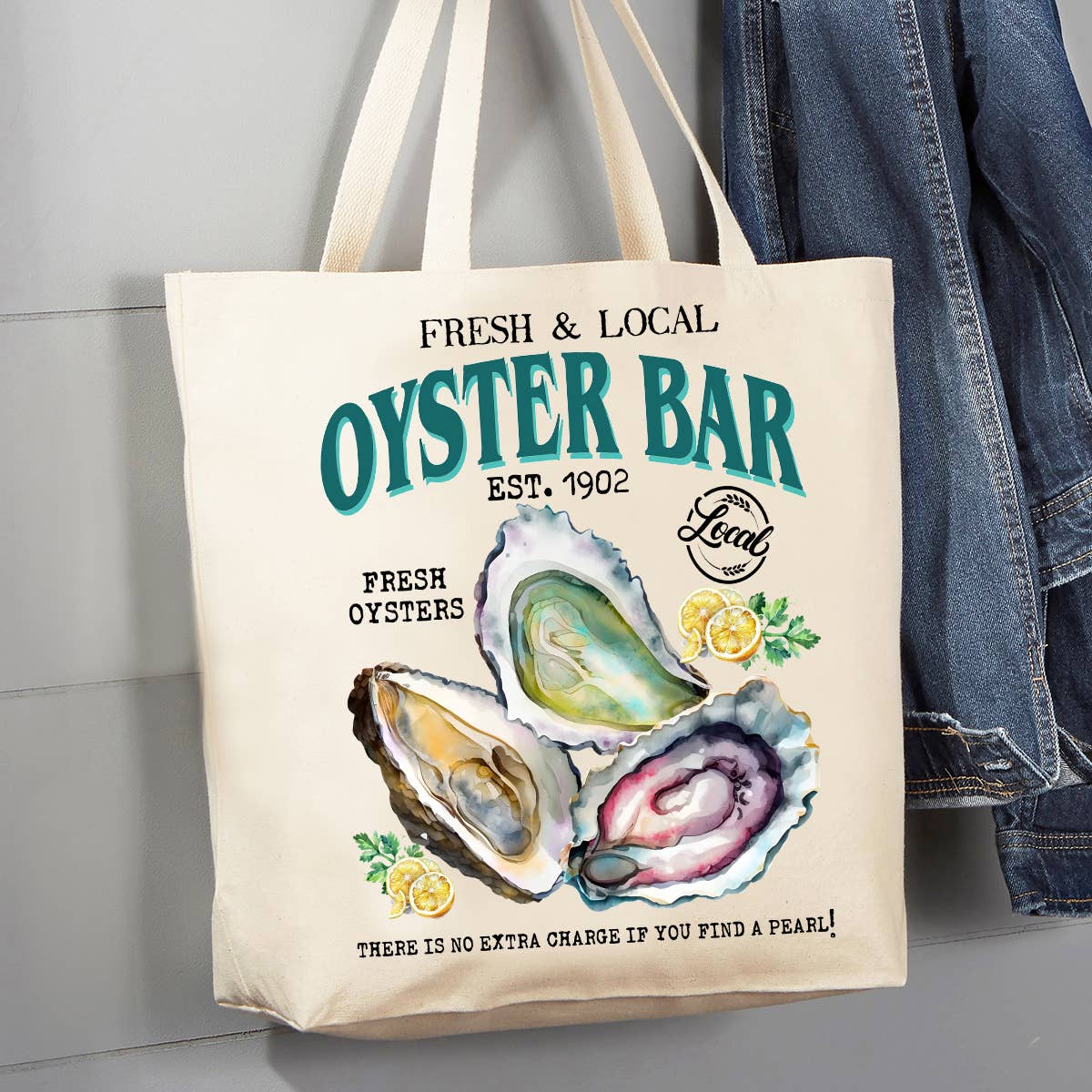 Oysters Bar Fresh & Local Coastal Beach Canvas Tote Bag