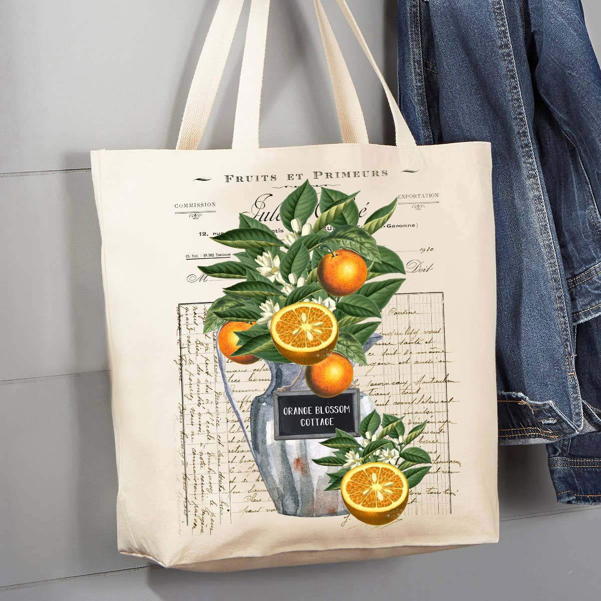 Vintage Orange Blossoms Cottage 12 oz Canvas Tote Bag