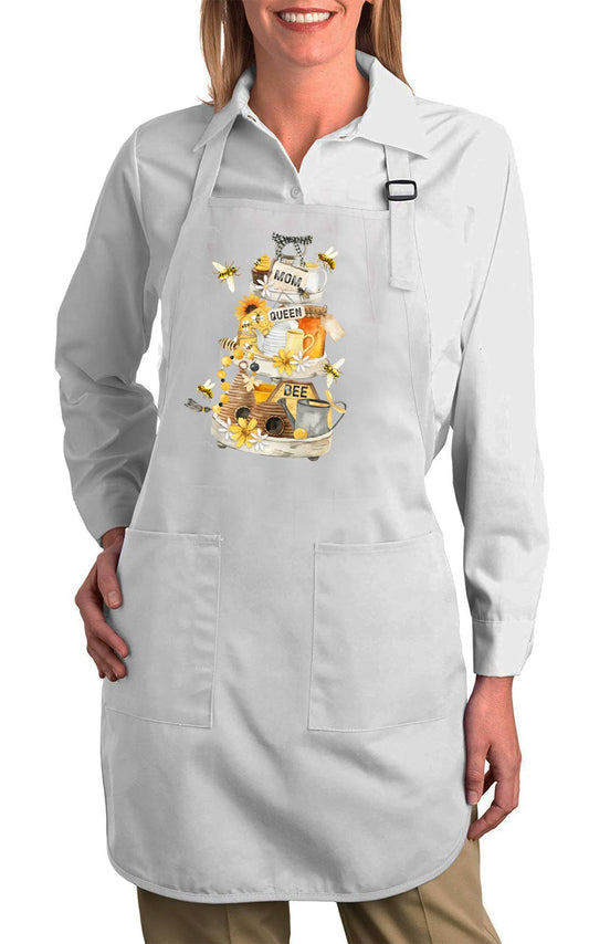 Mom Mother Queen Bee Honey Flowers Kitchen Cotton Apron