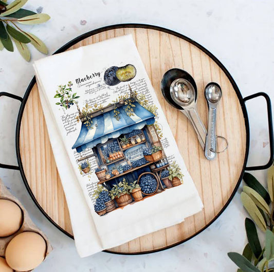 Vintage Blueberry Fruit Cart Market Flour Sack Tea Towel