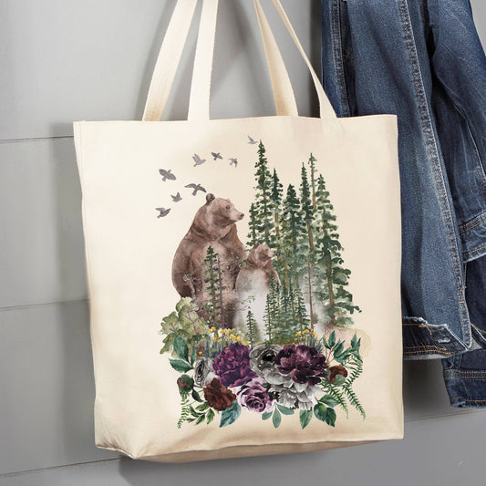 Bear Forest Mountains Wildlife 12 oz Canvas Tote Bag