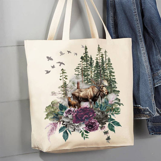 Moose Trees Mountains Wildlife Canvas Tote Bag