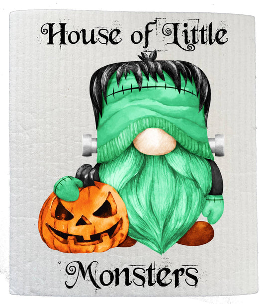 Set of 2 -  Gnome House of Monsters Halloween SWEDISH DISH CLOTH