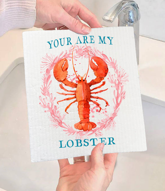 Set of 2 -  Your Are My Lobster Coastal SWEDISH DISH CLOTH