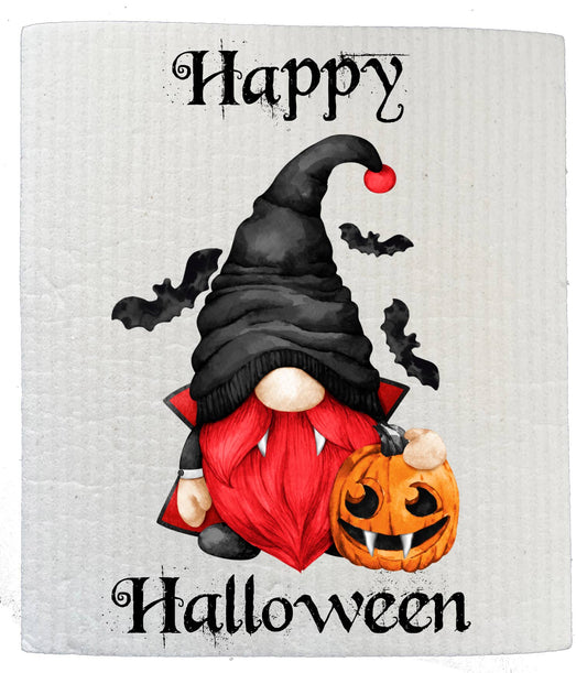 Set of 2 -  Gnome Dracula Happy Halloween SWEDISH DISH CLOTH