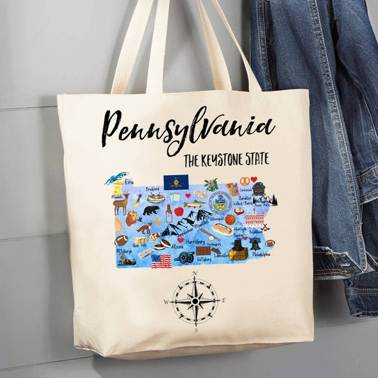 Pennsylvania State Map Souvenir 12 oz Canvas Tote Bag