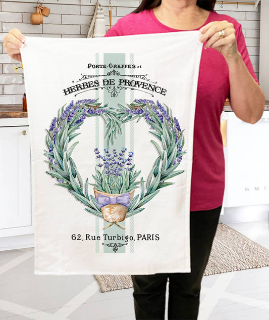 Vintage French Herbs Lavender Terry Cloth Towels