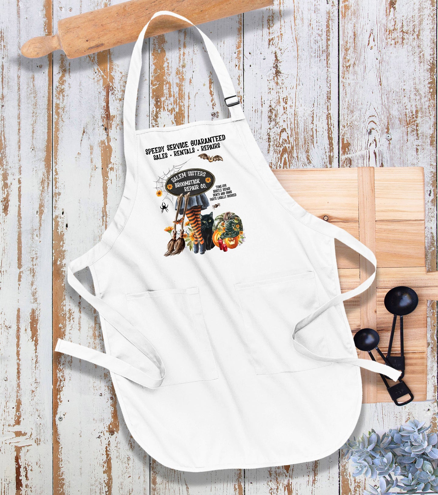 Halloween Salem Sisters Broomsticks Kitchen Cotton Apron
