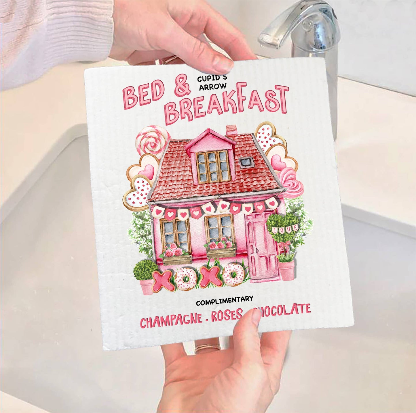 Set of 2 -  Valentine Bed & Breakfast Cupid Swedish Dish Cloth