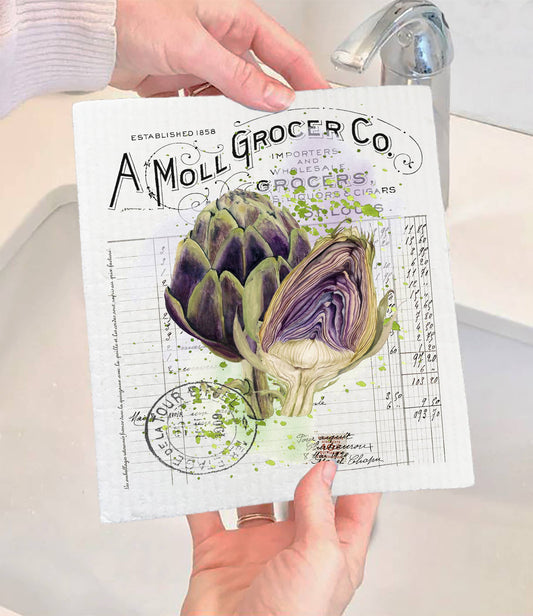 Set of 2 -  Vintage Farmhouse Artichoke Vegetables SWEDISH DISH CLOTH