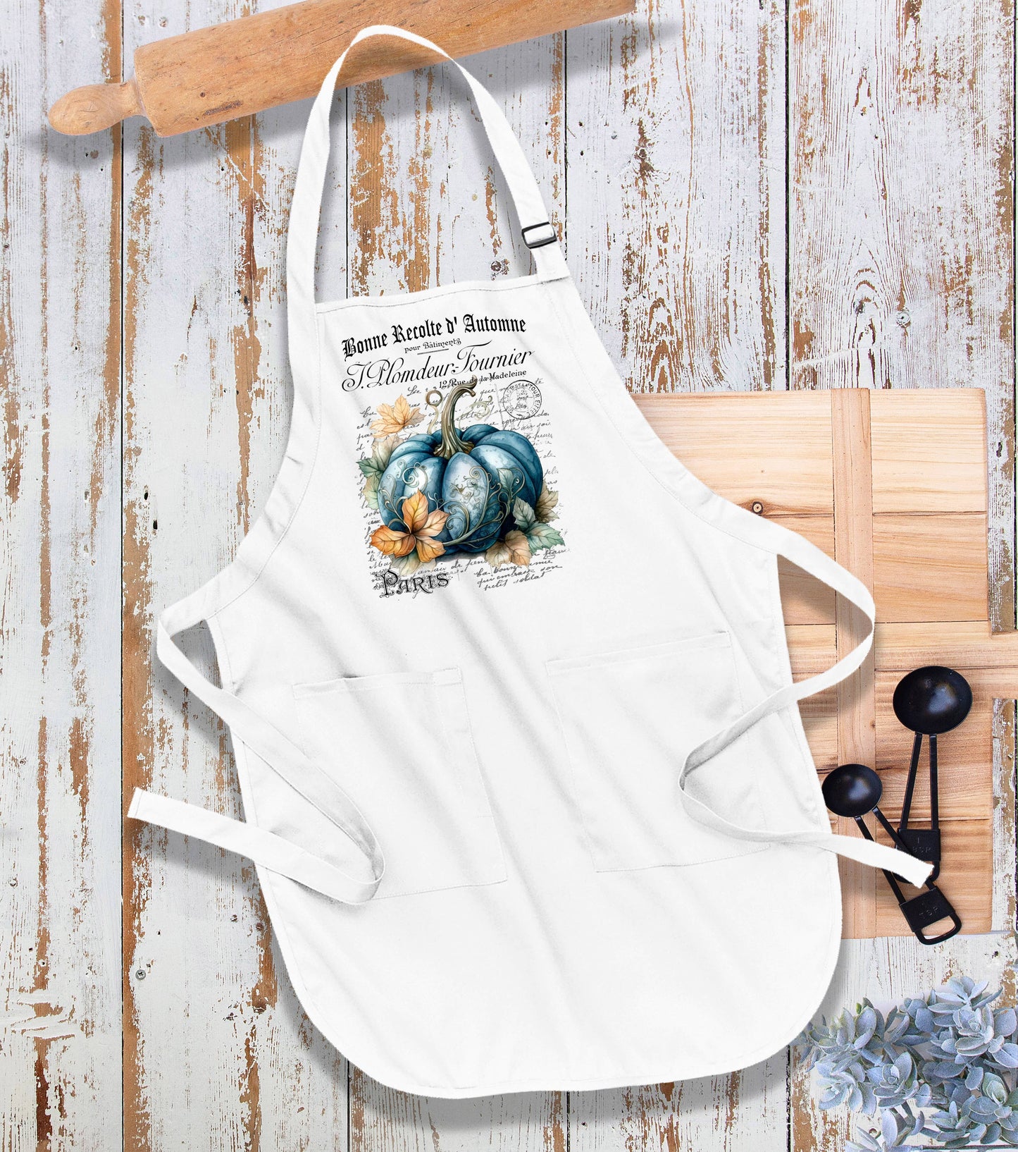 Fall Autumn French Blue Pumpkin Kitchen Cotton Apron