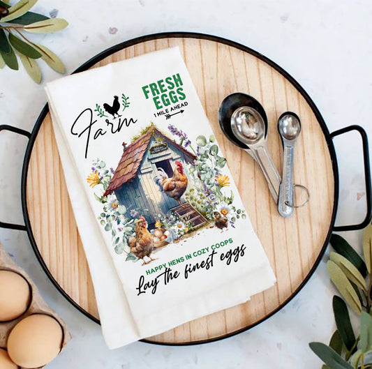 Country Farm Chicken Coop Cotton Tea Towels