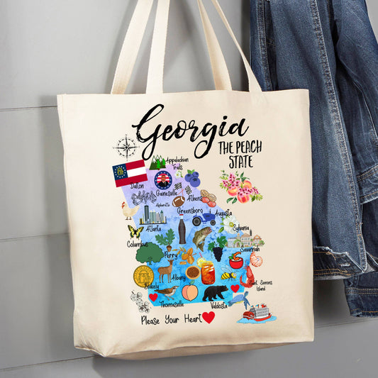 Georgia State Map Souvenir 12 oz Canvas Tote Bag
