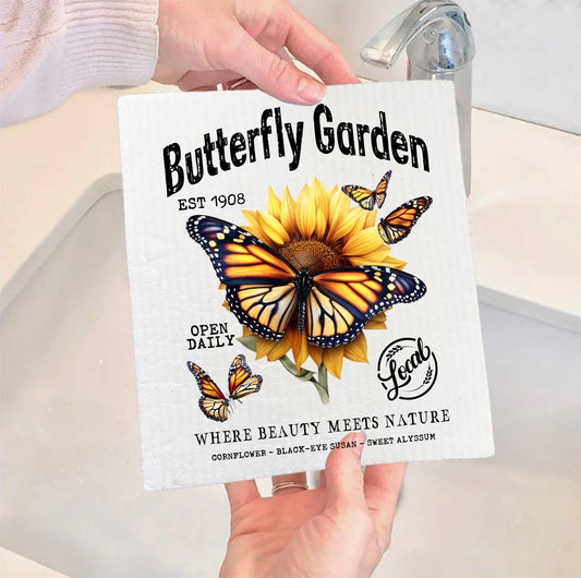 Set of 2 -  Monarch Butterfly Garden SWEDISH DISH CLOTH