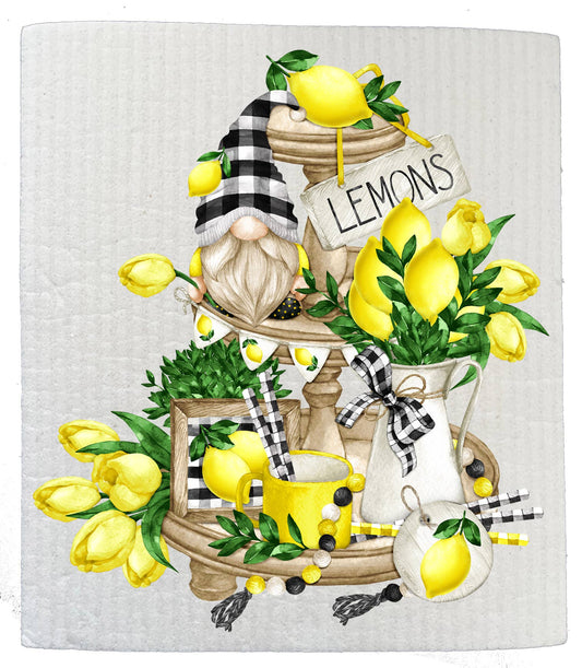 Set of 2 -  Gnome and Lemons 2 Tier Tray Kitchen SWEDISH DISH CLOTHS
