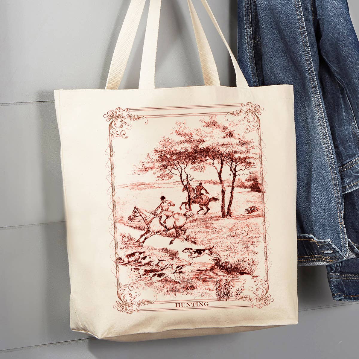 Vintage English Fox Hunting 12 oz Canvas Tote Bag