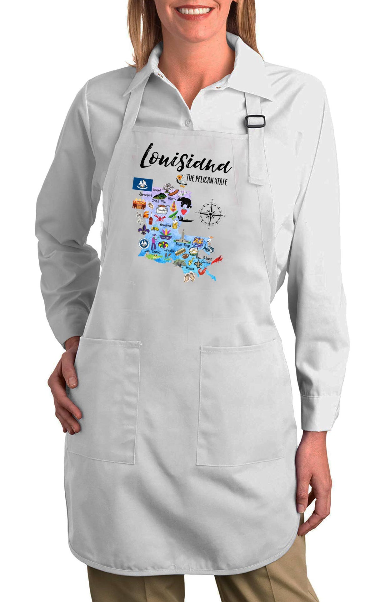 Louisiana State Map Souvenir Cotton Apron