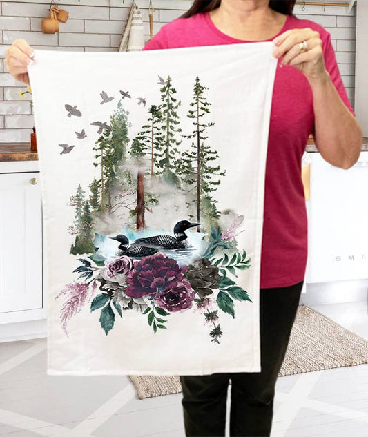 Loons Lake Mountains Wildlife  Kitchen Terry Cloth Towels