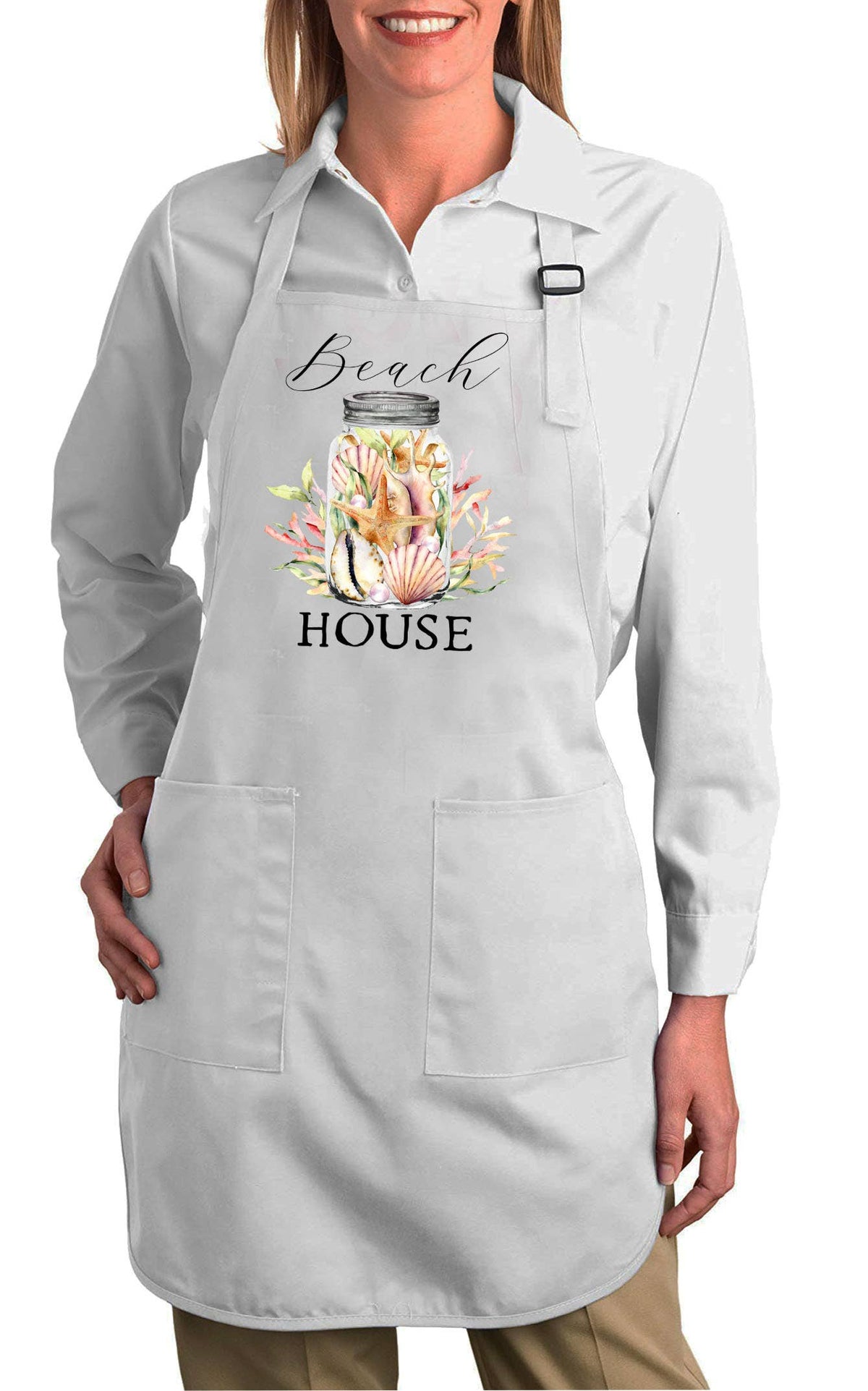 Beach House Mason Jar Sea Shells Cotton Apron
