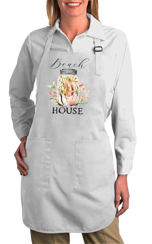 Beach House Mason Jar Sea Shells Cotton Apron